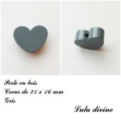 Perle en bois de 21 x 16 mm, Perle plate Coeur