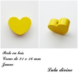 Perle en bois de 21 x 16 mm, Perle plate Coeur