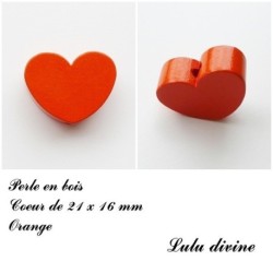 Perle en bois de 21 x 16 mm, Perle plate Coeur