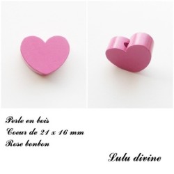 Perle en bois de 21 x 16 mm, Perle plate Coeur