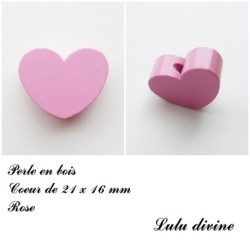 Perle en bois de 21 x 16 mm, Perle plate Coeur