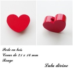 Perle en bois de 21 x 16 mm, Perle plate Coeur