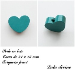 Perle en bois de 21 x 16 mm, Perle plate Coeur