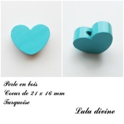 Perle en bois de 21 x 16 mm, Perle plate Coeur