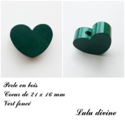 Perle en bois de 21 x 16 mm, Perle plate Coeur