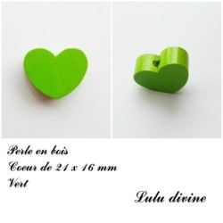 Perle en bois de 21 x 16 mm, Perle plate Coeur
