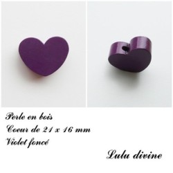 Perle en bois de 21 x 16 mm, Perle plate Coeur