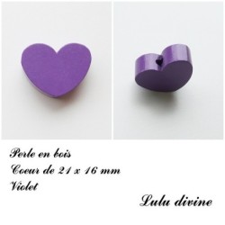 Perle en bois de 21 x 16 mm, Perle plate Coeur
