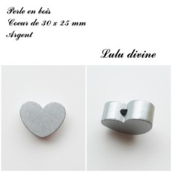 Perle en bois de 30 x 25 mm, Perle plate Coeur