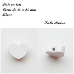 Perle en bois de 30 x 25 mm, Perle plate Coeur