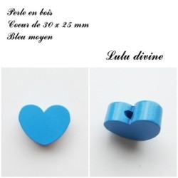 Perle en bois de 30 x 25 mm, Perle plate Coeur