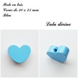 Perle en bois de 30 x 25 mm, Perle plate Coeur