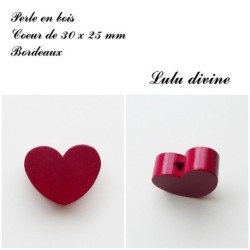 Perle en bois de 30 x 25 mm, Perle plate Coeur
