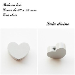 Perle en bois de 30 x 25 mm, Perle plate Coeur
