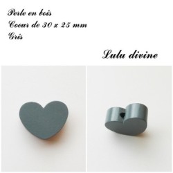 Perle en bois de 30 x 25 mm, Perle plate Coeur