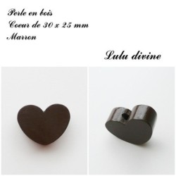 Perle en bois de 30 x 25 mm, Perle plate Coeur
