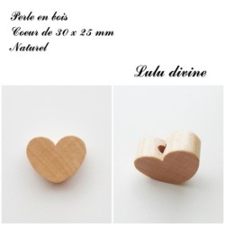 Perle en bois de 30 x 25 mm, Perle plate Coeur