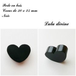 Perle en bois de 30 x 25 mm, Perle plate Coeur