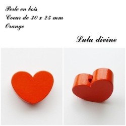 Perle en bois de 30 x 25 mm, Perle plate Coeur
