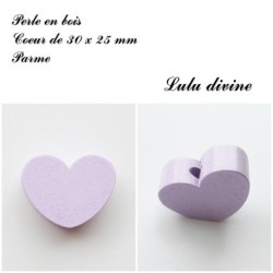 Perle en bois de 30 x 25 mm, Perle plate Coeur