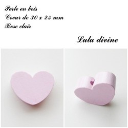 Perle en bois de 30 x 25 mm, Perle plate Coeur