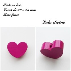 Perle en bois de 30 x 25 mm, Perle plate Coeur
