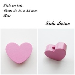 Perle en bois de 30 x 25 mm, Perle plate Coeur