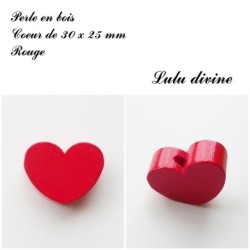 Perle en bois de 30 x 25 mm, Perle plate Coeur