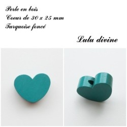 Perle en bois de 30 x 25 mm, Perle plate Coeur