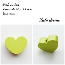Perle en bois de 30 x 25 mm, Perle plate Coeur
