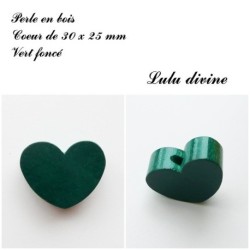 Perle en bois de 30 x 25 mm, Perle plate Coeur