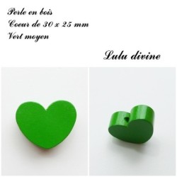 Perle en bois de 30 x 25 mm, Perle plate Coeur