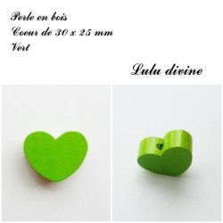 Perle en bois de 30 x 25 mm, Perle plate Coeur
