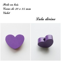 Perle en bois de 30 x 25 mm, Perle plate Coeur