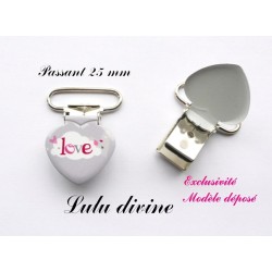 1 Pince Coeur, Attache tétine sucette doudou grise Nuage Love passant de 25 mm 2
