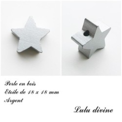 Perle en bois de 18 x 18 mm, Perle plate Etoile