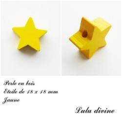 Perle en bois de 18 x 18 mm, Perle plate Etoile