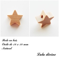 Perle en bois de 18 x 18 mm, Perle plate Etoile