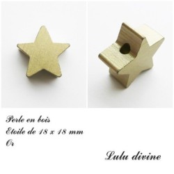 Perle en bois de 18 x 18 mm, Perle plate Etoile
