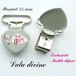 Pince Coeur, Attache tétine sucette doudou grise Nuage Petite fille Little girl passant de 25 mm