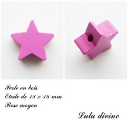 Perle en bois de 18 x 18 mm, Perle plate Etoile