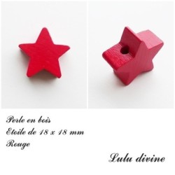 Perle en bois de 18 x 18 mm, Perle plate Etoile