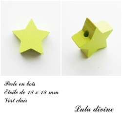 Perle en bois de 18 x 18 mm, Perle plate Etoile