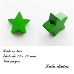 Perle en bois de 18 x 18 mm, Perle plate Etoile