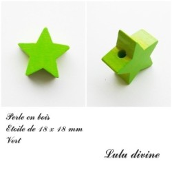 Perle en bois de 18 x 18 mm, Perle plate Etoile