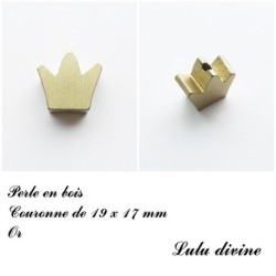 Perle en bois de 19 x 17 mm, Perle plate couronne 