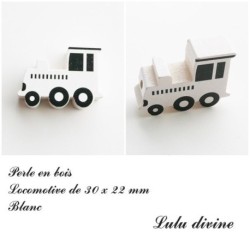 Perle en bois de 30 x 22 mm, Perle plate Train / Locomotive