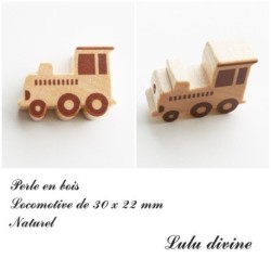 Perle en bois de 30 x 22 mm, Perle plate Train / Locomotive