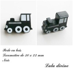 Perle en bois de 30 x 22 mm, Perle plate Train / Locomotive