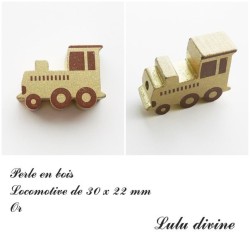 Perle en bois de 30 x 22 mm, Perle plate Train / Locomotive 2